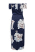 Print Off Shoulder Slit Bodycon Midi Dress